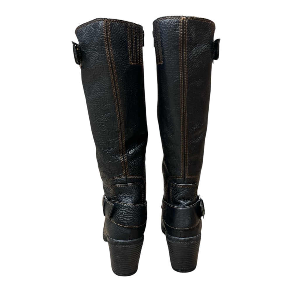 Børn black pebbled leather moto-style boots Lack with contrast stitching SZ 8 - Picture 4 of 9